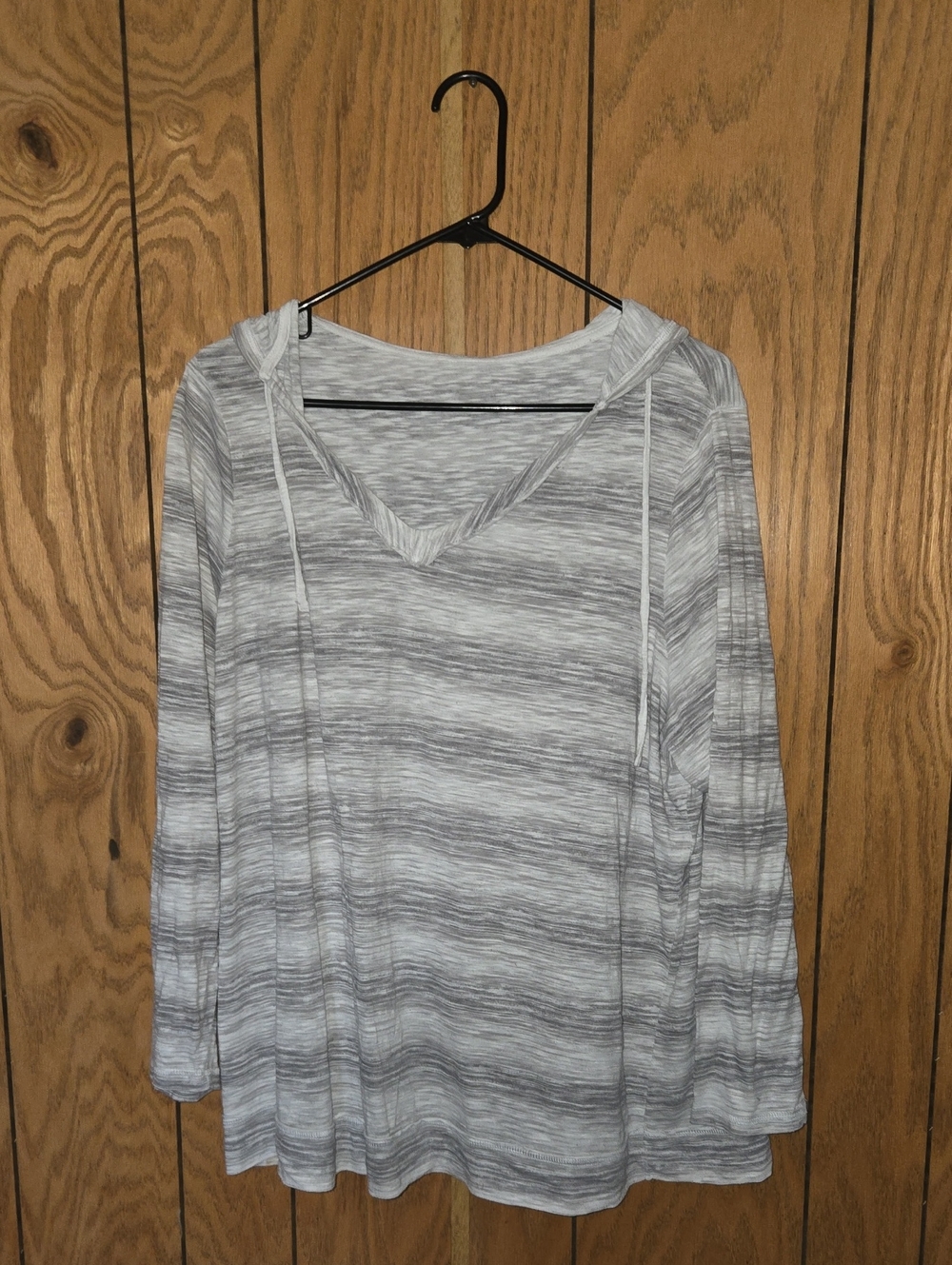 Light Gray Striped Hooded Women's Top